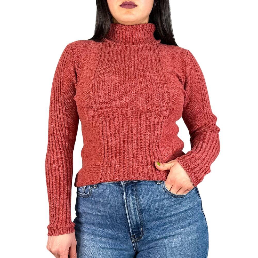 Sundance Burnt Orange Red Ribbed Turtleneck Sweater
